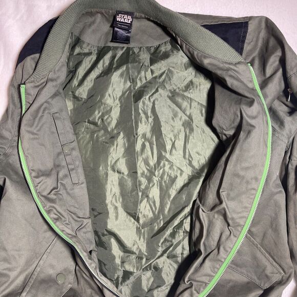 Star Wars Jacket Mens Md Polyester Full Zip Front Pockets Green Logo Letters VTG - Picture 8 of 9
